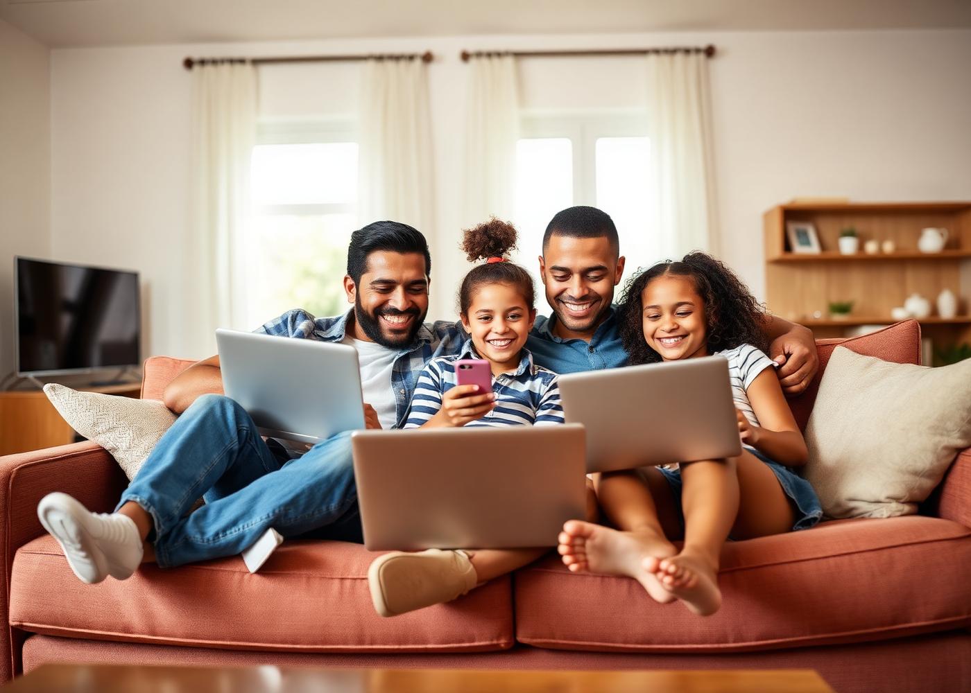 Family enjoying home internet